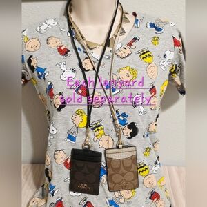 Coach Signature C Tan Metallic Gold Lanyard ID Card Holder Mini Wallet Travel